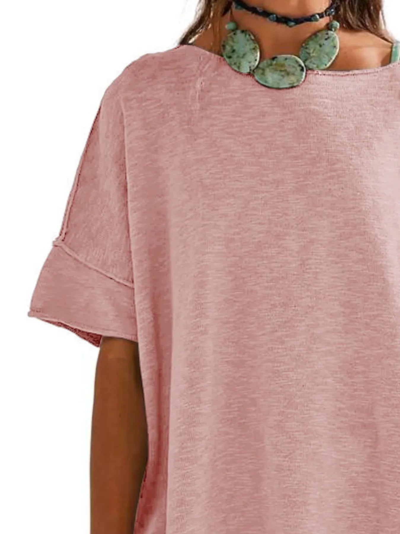 Oversized Round Neck Drop Shoulder Stretchy T Shirt - Southern Shores Clothing