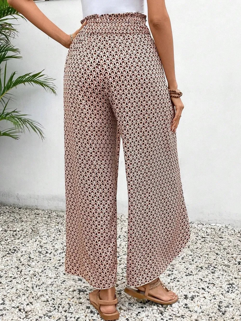 Floral Print Tie-Waist Wide Leg Pants With Front Slit Detail - Southern Shores Clothing
