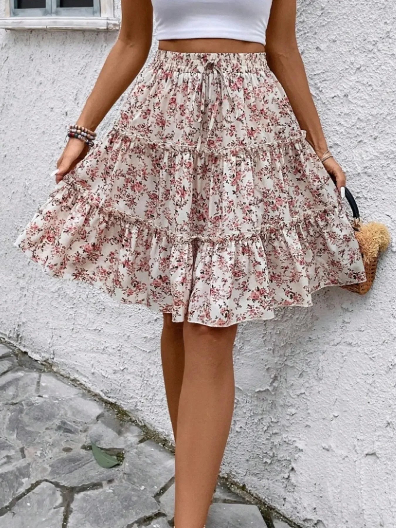 Floral Print Midi Skirt Lightweight Fabric - Southern Shores Clothing