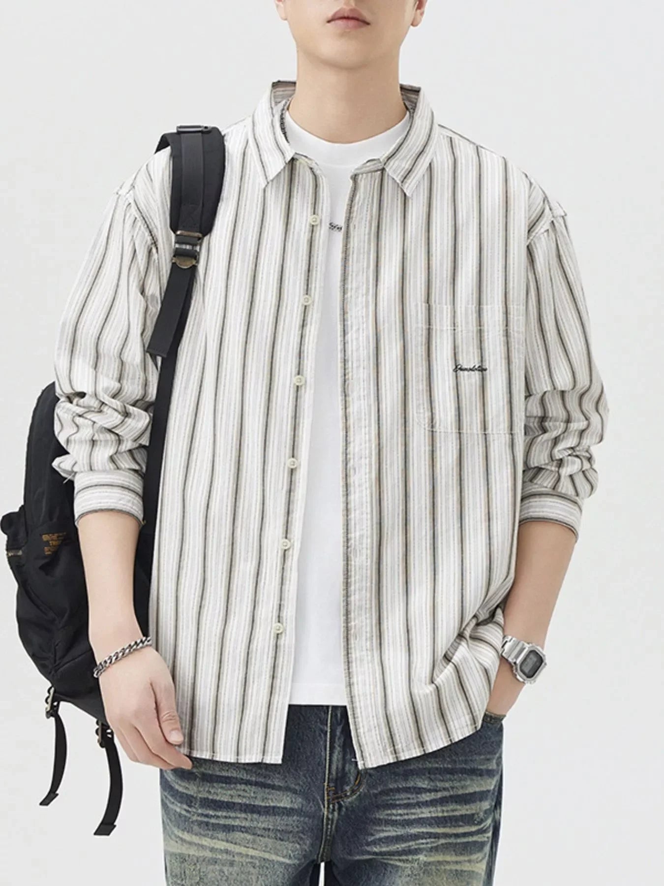 Oversized Striped Button Up Long Sleeve Cotton Shirt - Southern Shores Clothing