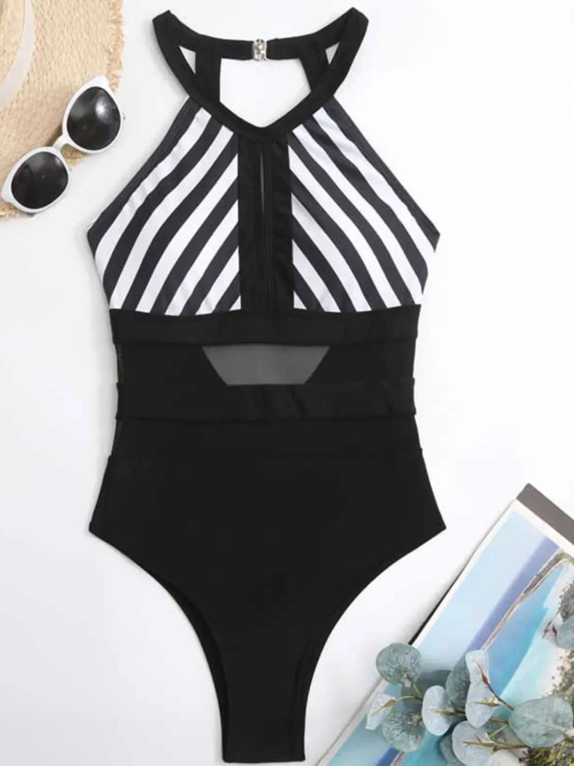 Mesh Backless Striped One-Piece Swimsuit - Southern Shores Clothing