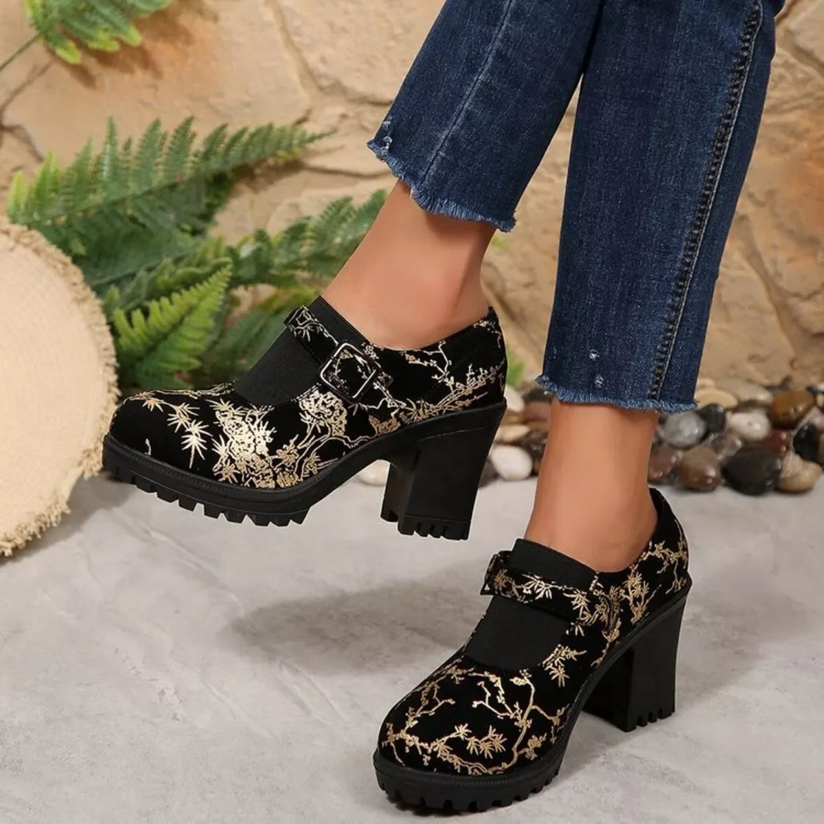 Classic Leather Round Toe Block Heel Pumps - Southern Shores Clothing