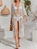 Lace Detail Open Front Longline Cover Up One Size
