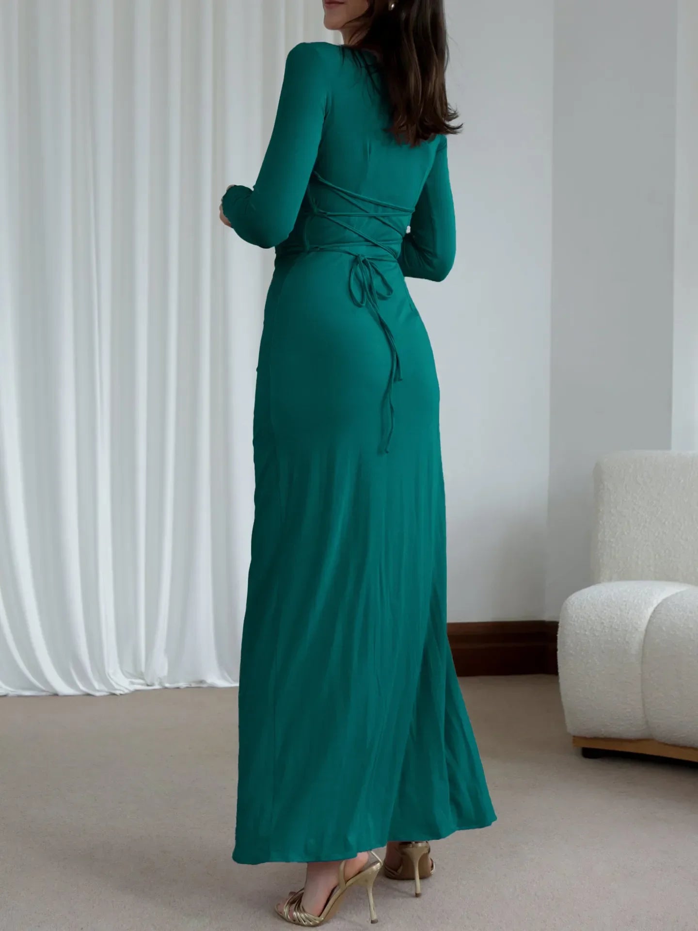Ruched Long Sleeve Maxi Dress For Everyday Coastal Charm - Southern Shores Clothing