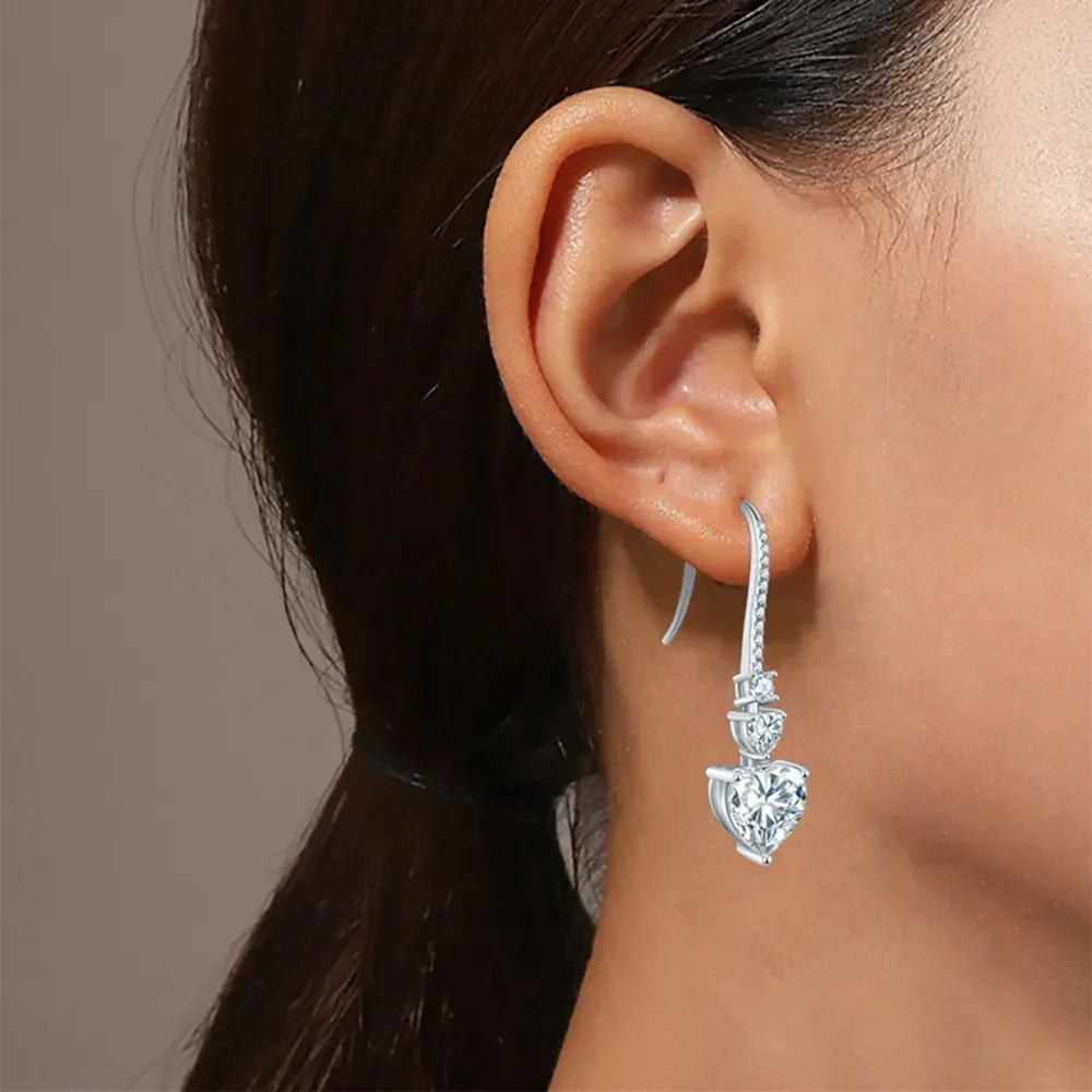 5.44Ct Sterling Silver Moissanite Heart Drop Earrings - Southern Shores Clothing