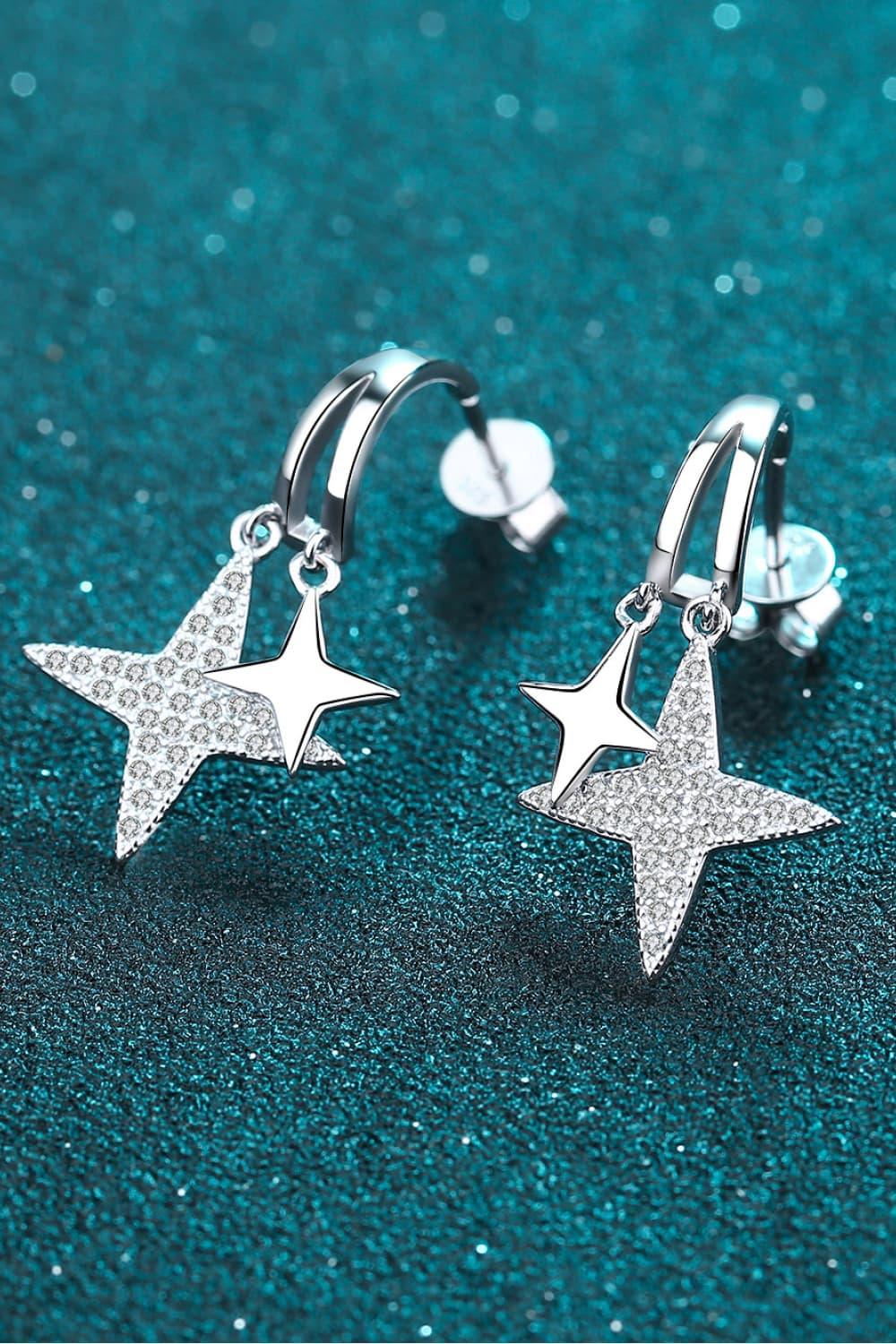 Moissanite Star Drop Earrings Rhodium-Plated - Southern Shores Clothing