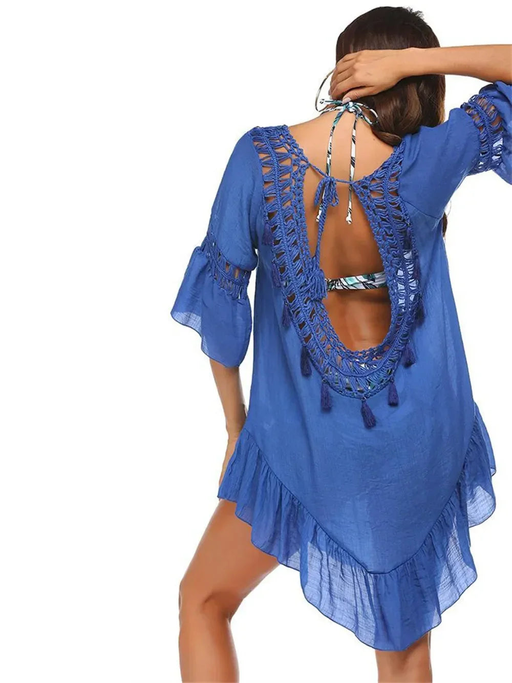 Backless Cutout Three Quarter Sleeve Cover Up One Size - Southern Shores Clothing