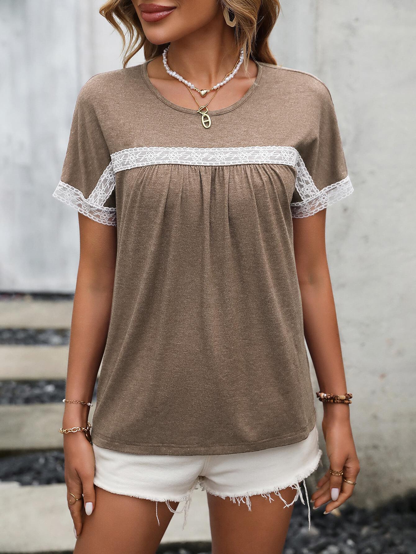 Contrast Pattern Round Neck Short Sleeve Stretch Tee - Southern Shores Clothing