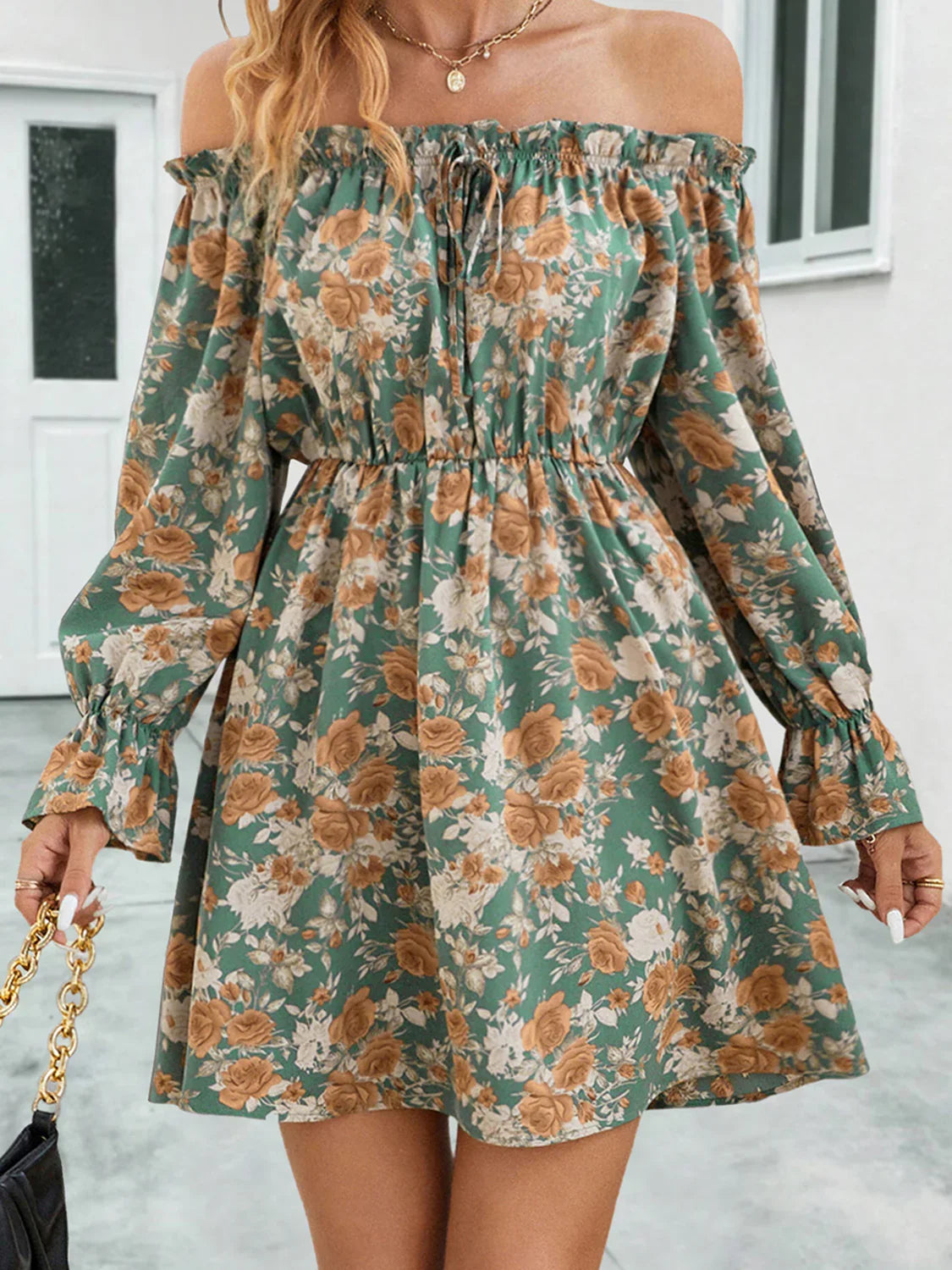 Floral Off-Shoulder Flounce Sleeve Dress - Southern Shores Clothing