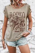 Decorative Button Graphic Round Neck Short Sleeve T Shirt - Southern Shores Clothing