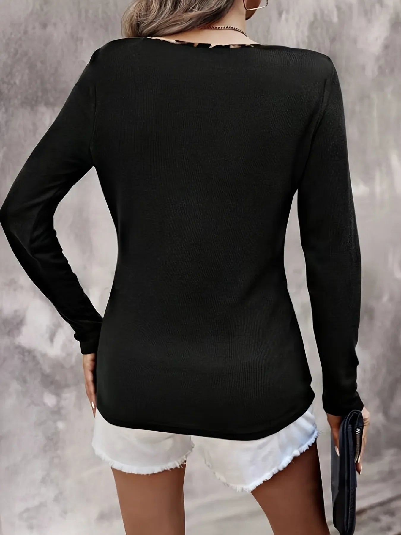 Leopard Trim Long Sleeve T-Shirt - Southern Shores Clothing