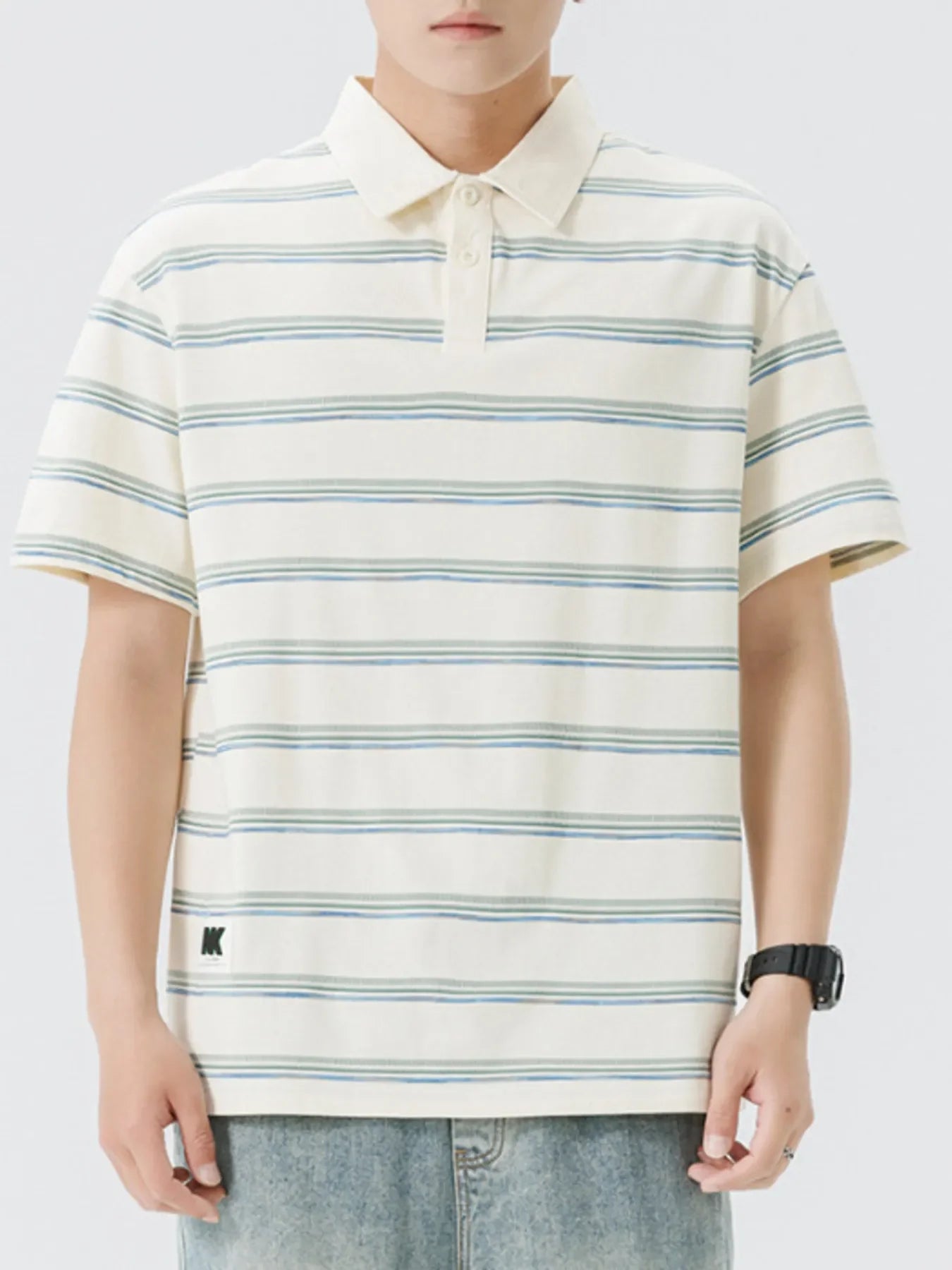 Plus Size Striped Short Sleeve Button Polo - Southern Shores Clothing