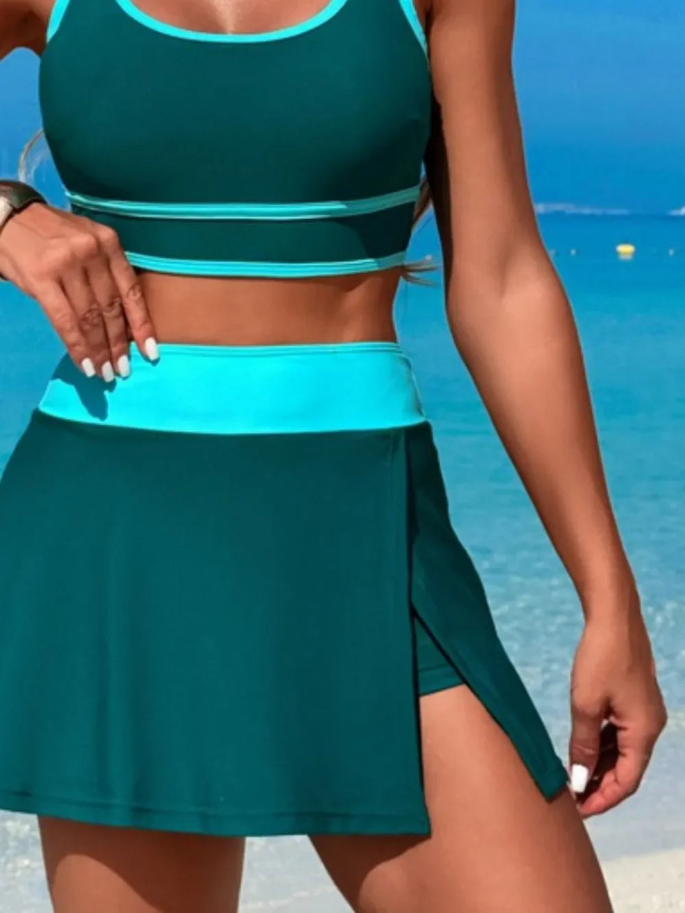 Two-Piece Swim Set With Scoop Neck Top And Skort Lightweight - Southern Shores Clothing