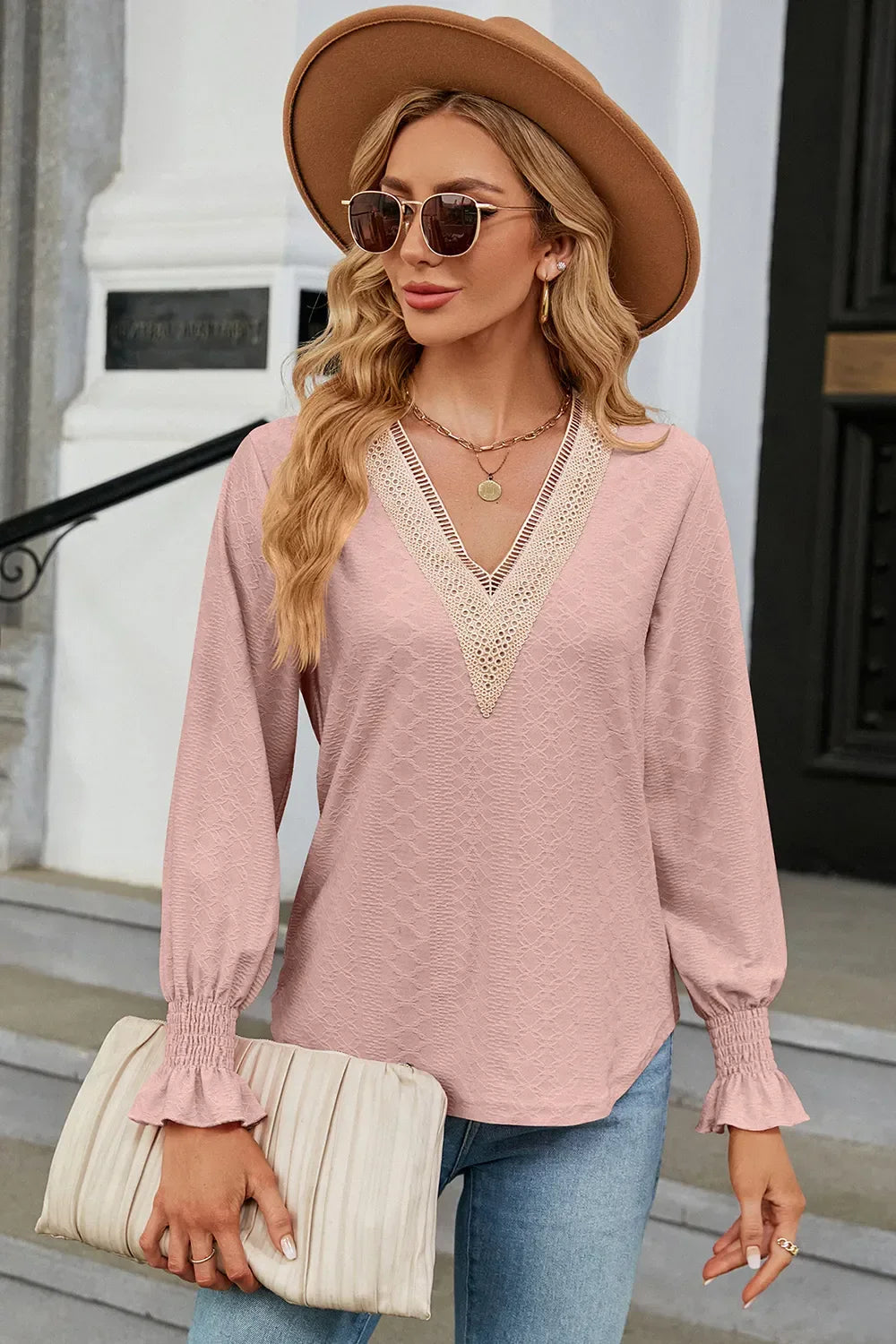 V-Neck Flounce Sleeve T-Shirt - Southern Shores Clothing