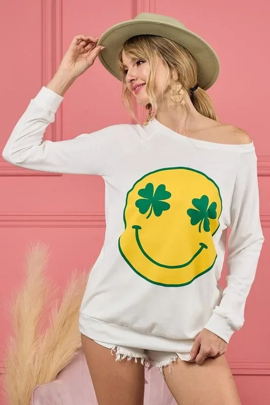 Smiley Face Graphic Round Neck Long Sleeve Top - Southern Shores Clothing