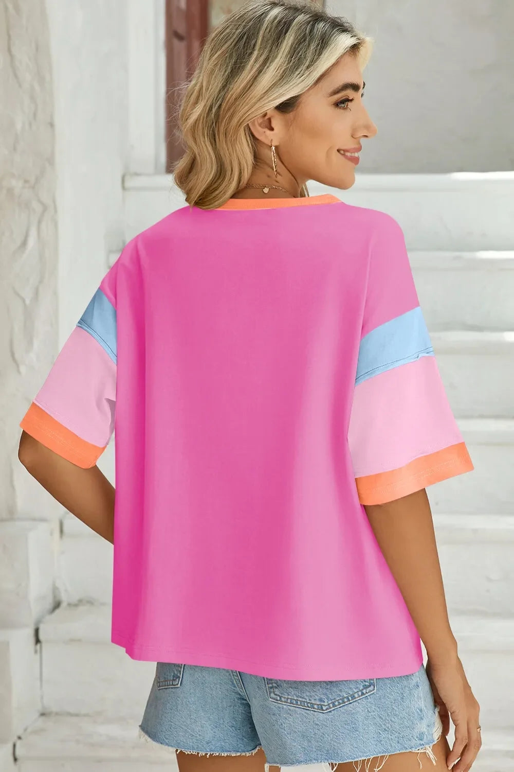 Lovelet Color Block Round Neck Half Sleeve T-Shirt - Southern Shores Clothing