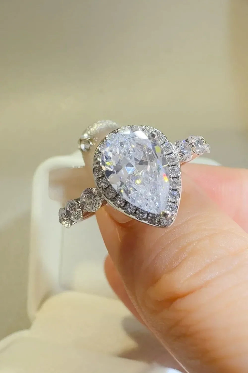 2 Carat Pear-Cut Moissanite Sterling Silver Ring With Halo - Southern Shores Clothing