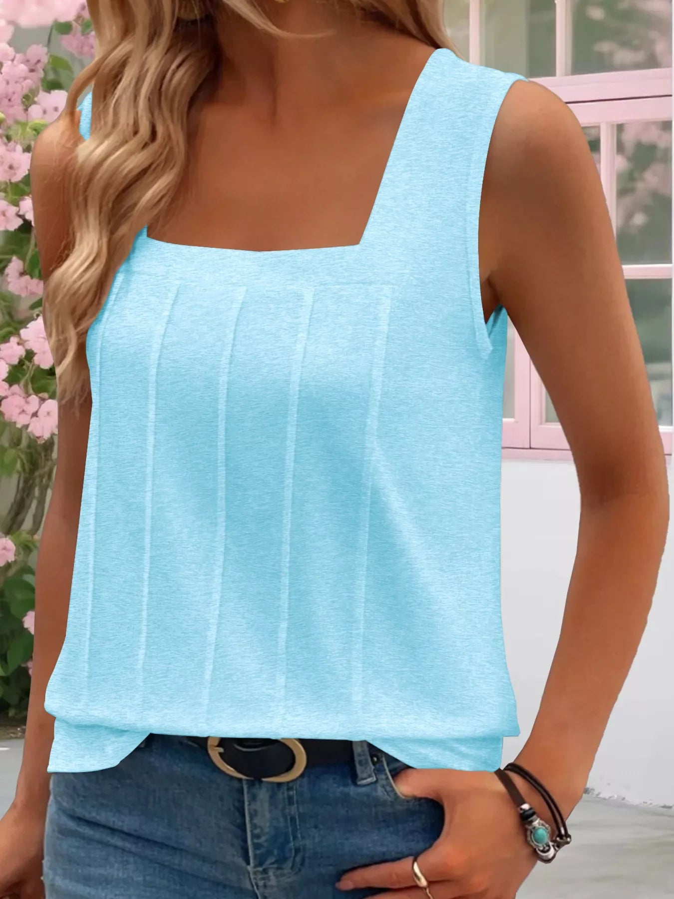 Square Neck Tank Top With Structured Panel Details And Stretch - Southern Shores Clothing