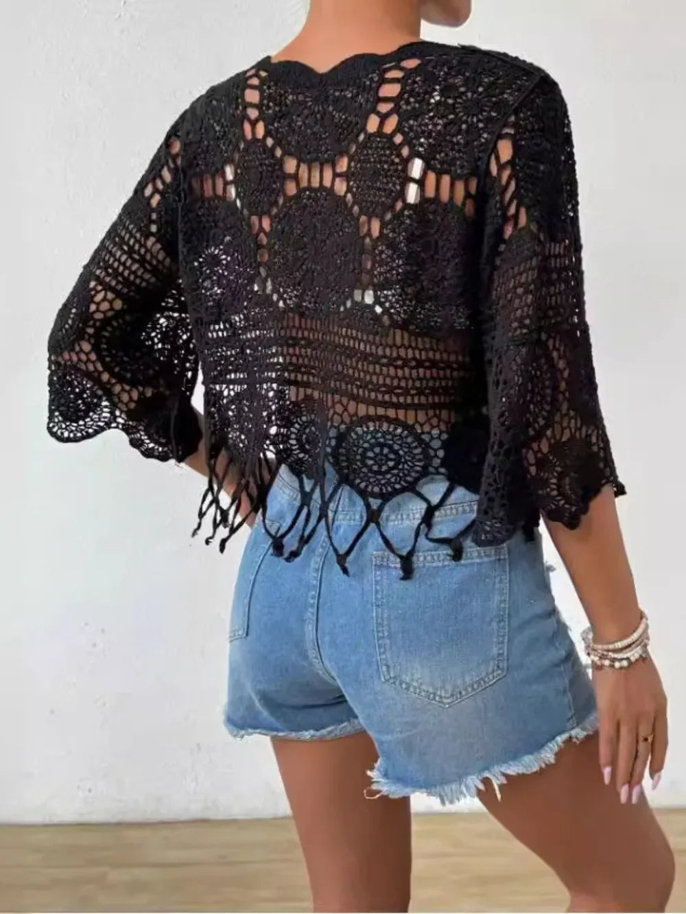 Openwork Sheer Round Neck Cover Up One Size