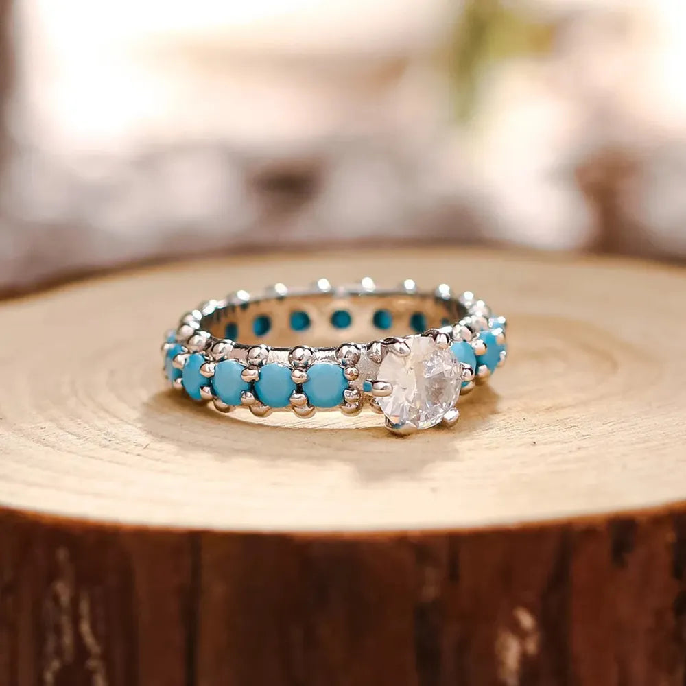 Southern Shores Inlaid Turquoise Zircon Sterling Silver Ring