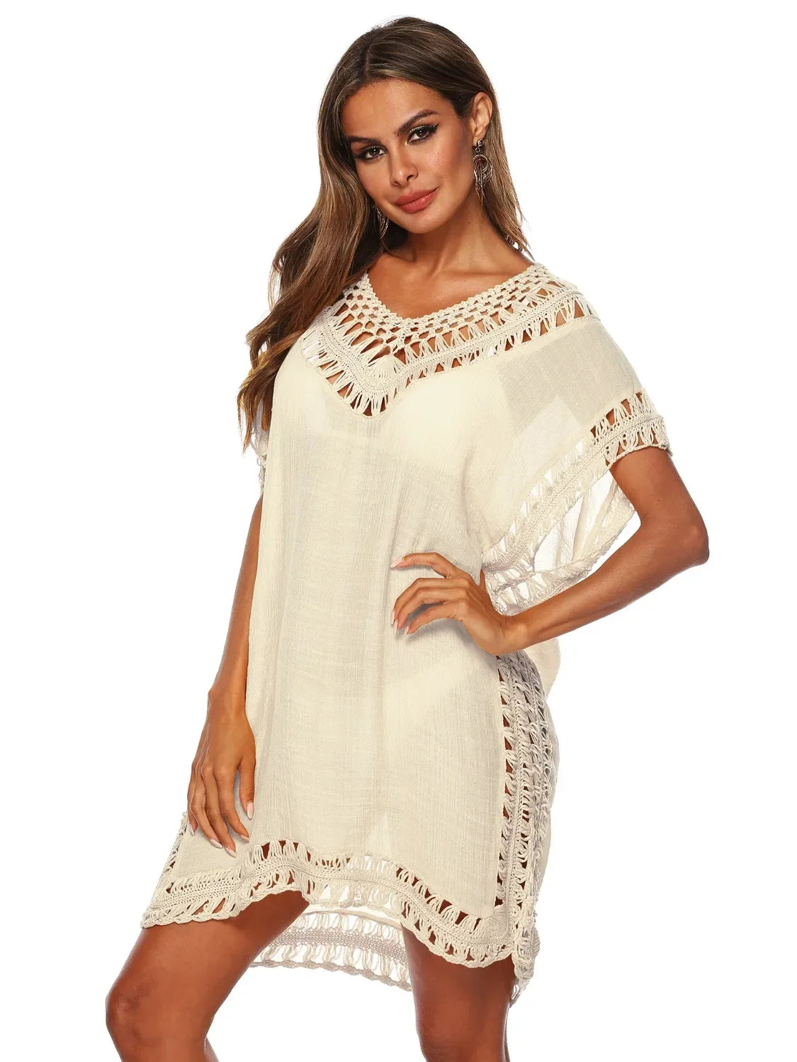 Bohemian Crochet Trim Beach Cover-Up One Size - Southern Shores Clothing