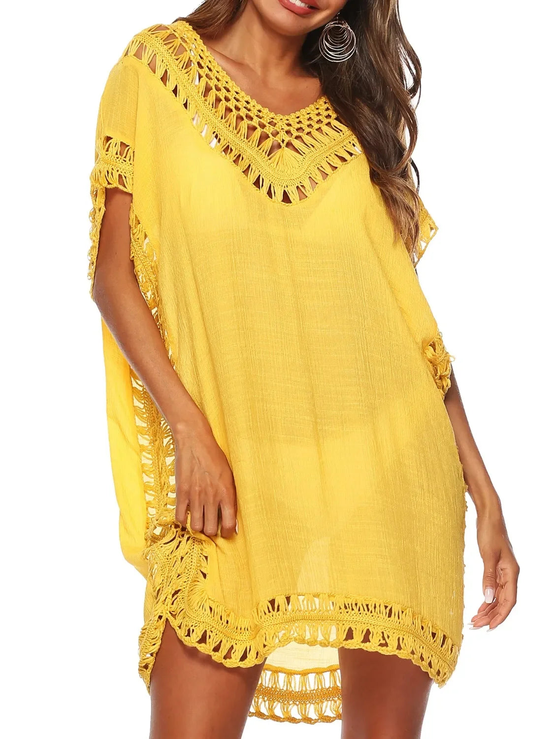 Bohemian Crochet Trim Beach Cover-Up One Size - Southern Shores Clothing