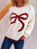 Bow Pattern Stretchy Knit Sweater Relaxed Fit - Southern Shores Clothing
