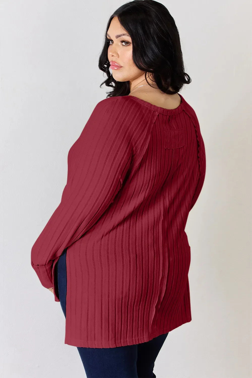 Ribbed Round Neck Slit T Shirt With Stretch - Southern Shores Clothing
