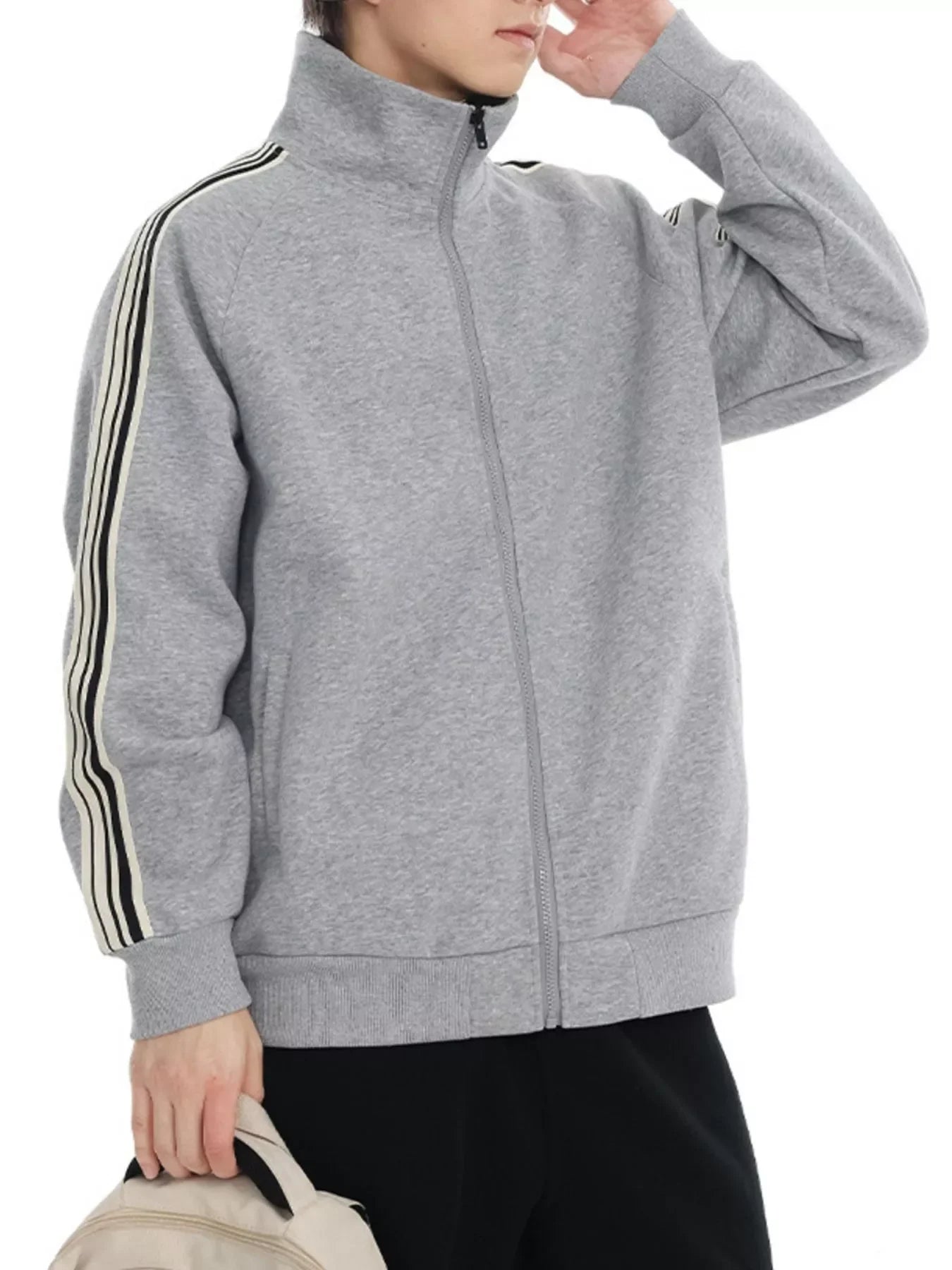 Plus Size Striped Zip Up Sweatshirt Casual Fit - Southern Shores Clothing