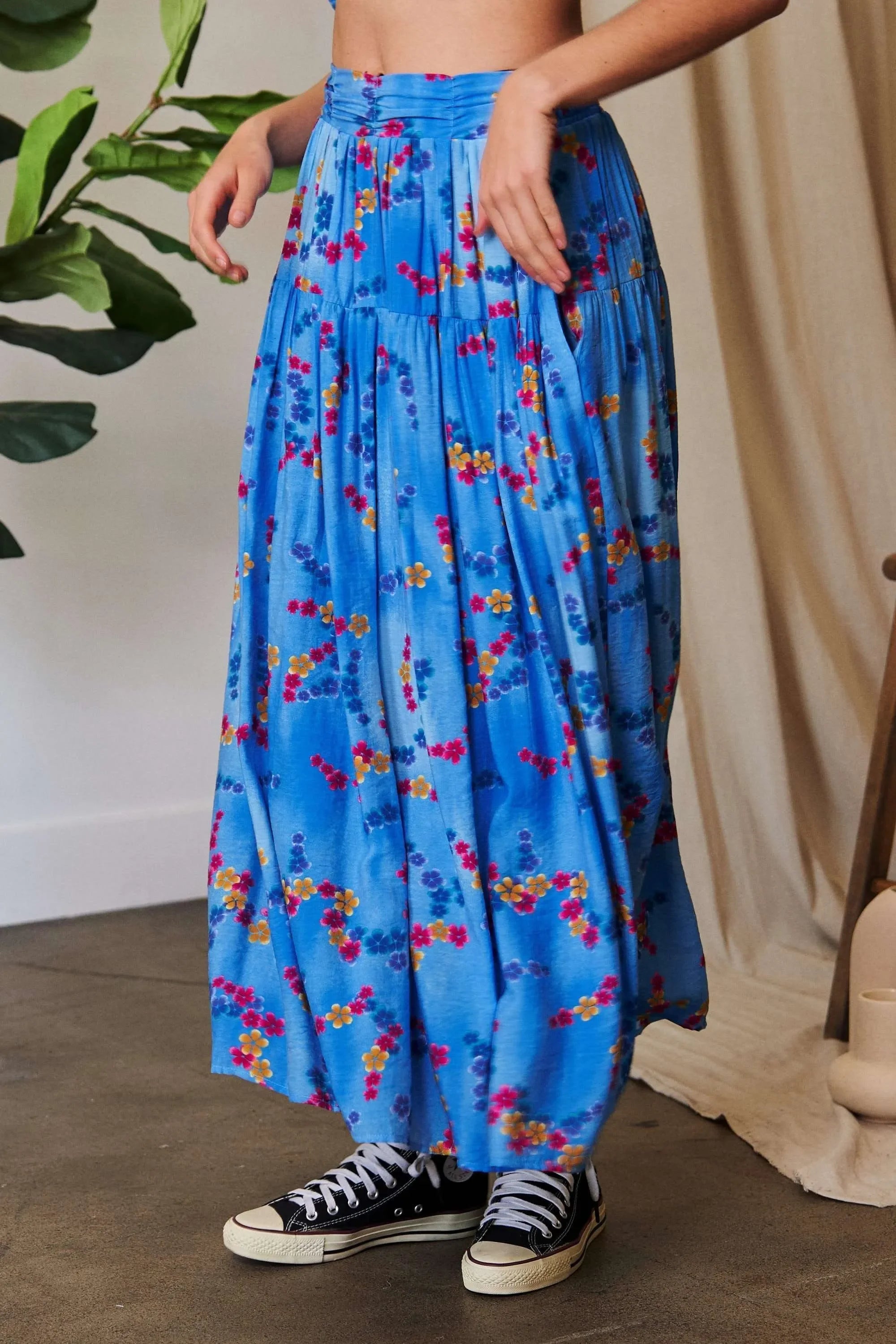 Printed Ruffled Smocking Waistband Maxi Skirt - Southern Shores Clothing