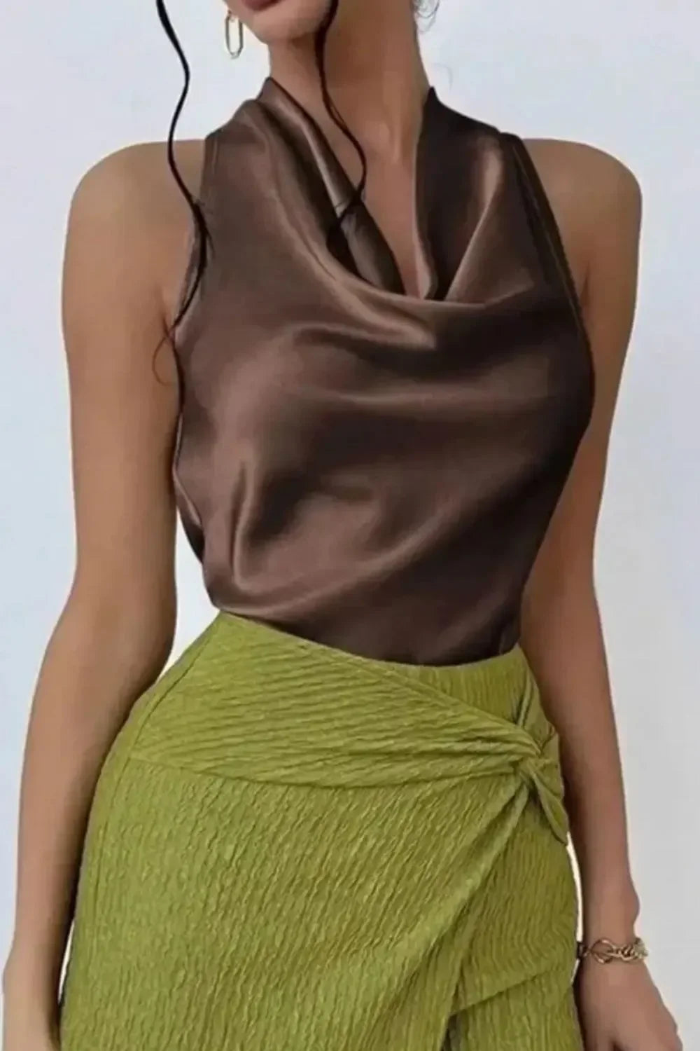 Satin Cowl Neck Sleeveless Blouse For Office - Southern Shores Clothing