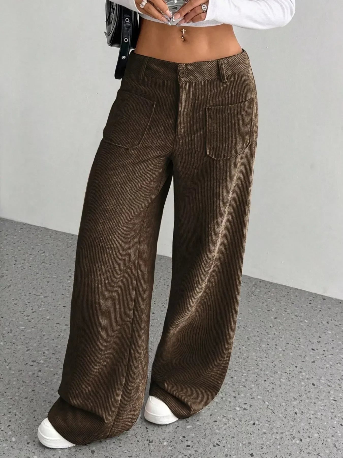 Wide Leg Corduroy Pants With Pockets And Relaxed Fit - Southern Shores Clothing