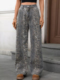Leopard Print Wide Leg High Waist Denim Jeans - Southern Shores Clothing