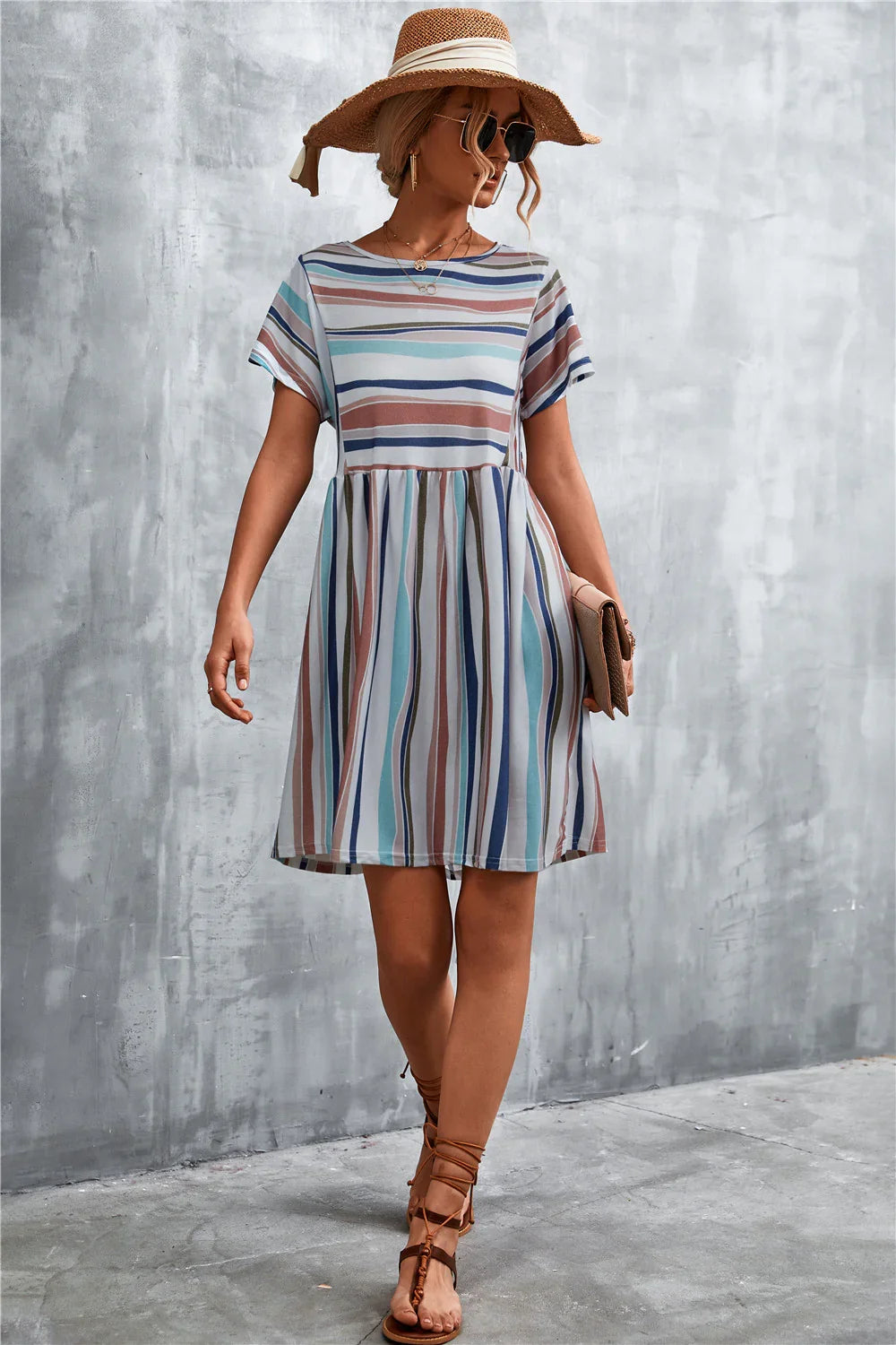 Striped Round Neck Dress - Southern Shores Clothing