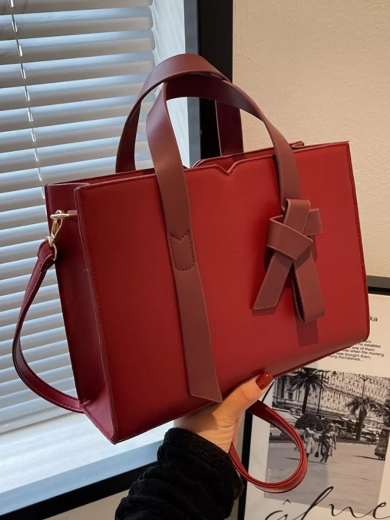 Faux Leather Tote Bag With Top Zip Closure - Southern Shores Clothing