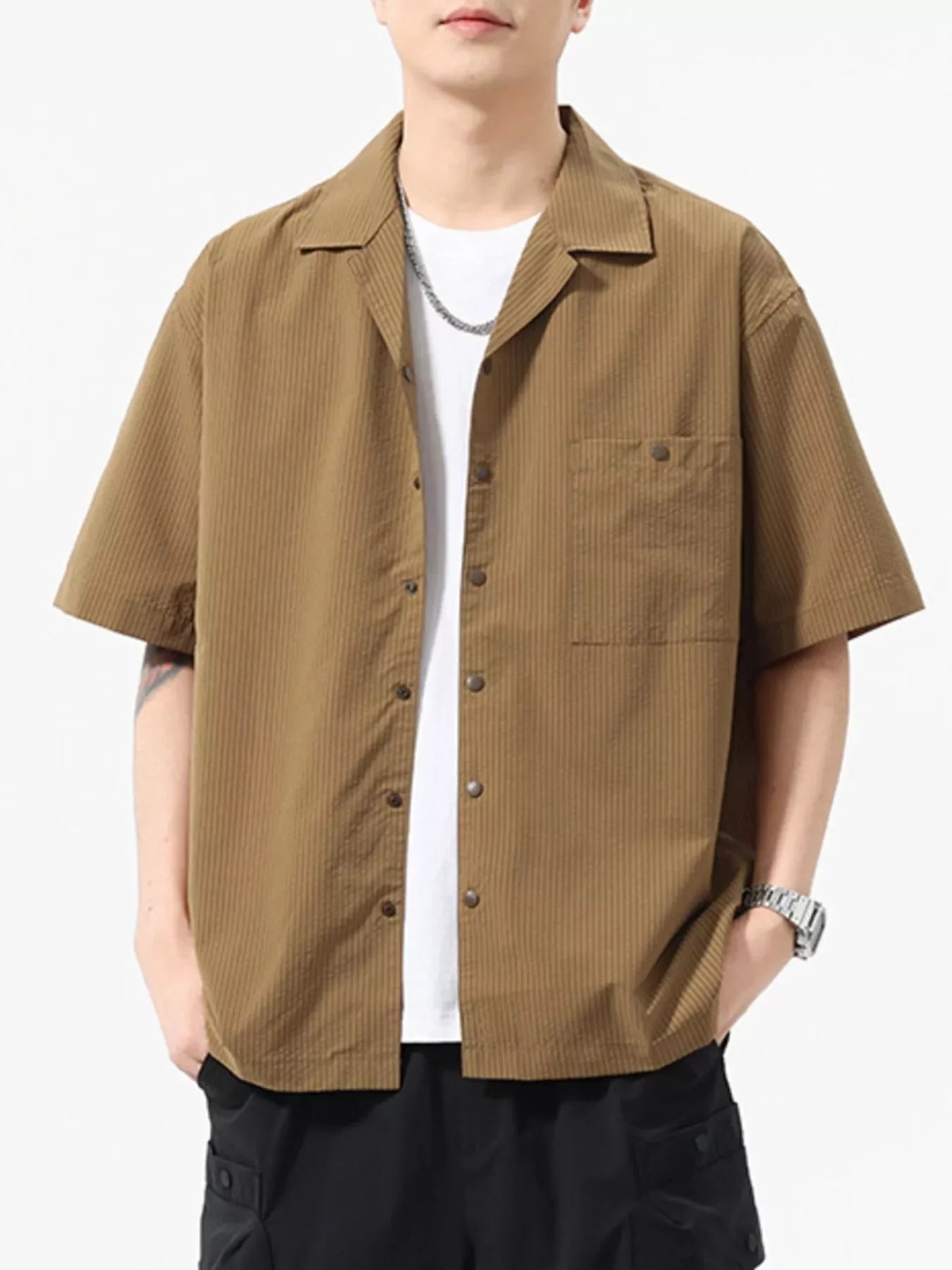 Plus Size Casual Short Sleeve Shirt With Button Front Pocket - Southern Shores Clothing