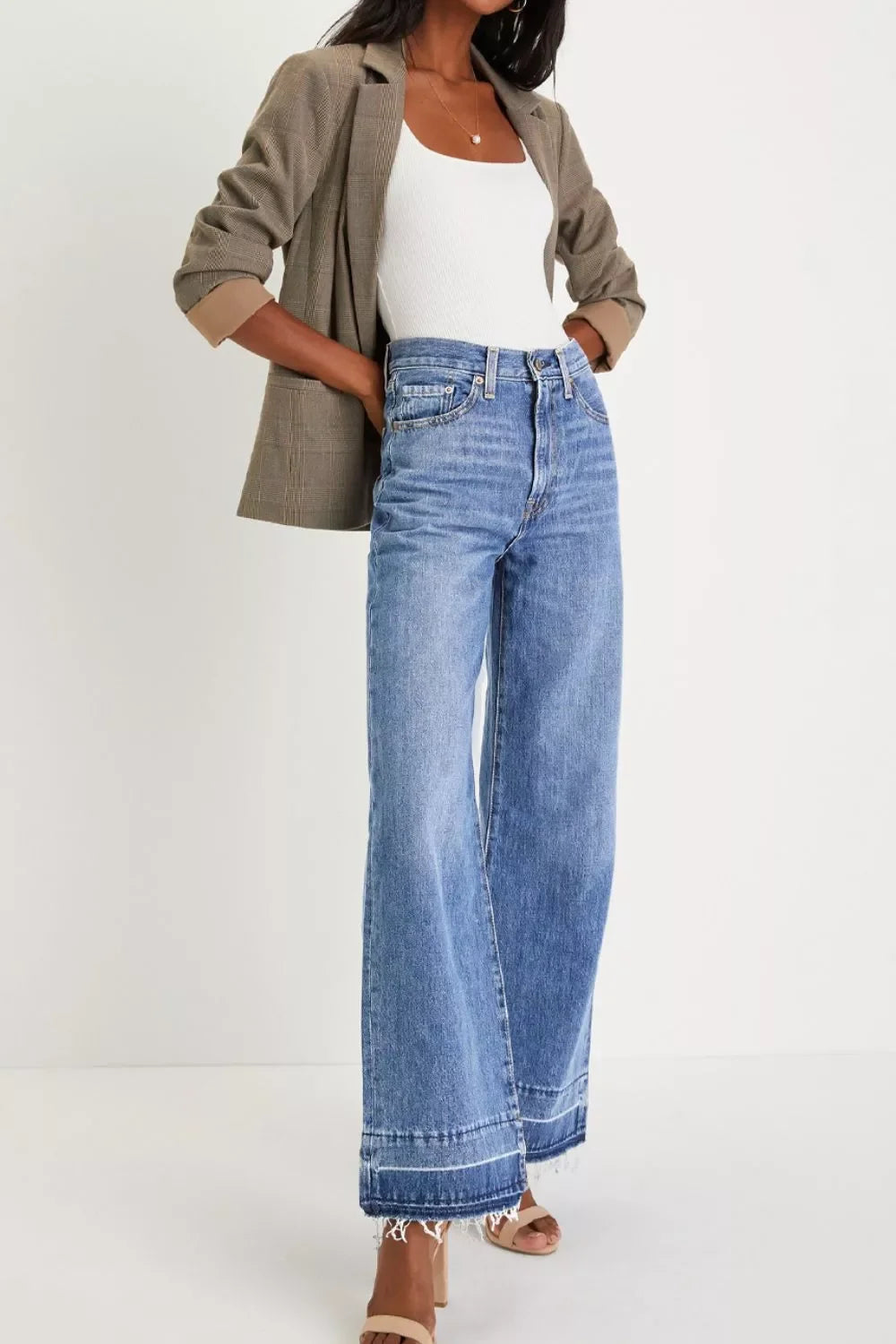 Wide Leg High Waist Denim Jeans Classic Coastal Style - Southern Shores Clothing