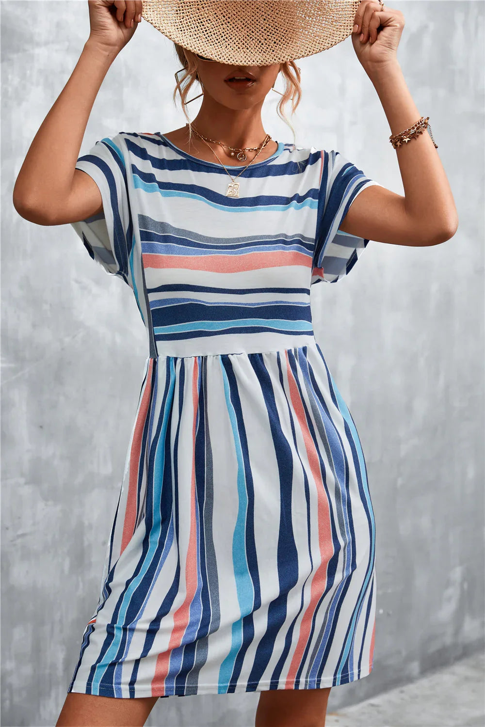 Striped Round Neck Dress - Southern Shores Clothing