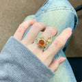 18K Plated Crab Ring With Amber Cabochon And Crystal Accents - Southern Shores Clothing