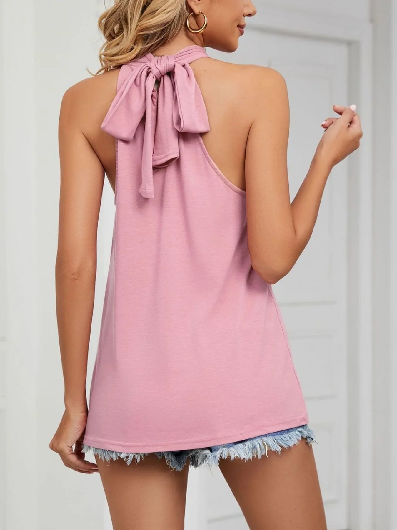 High Neck Tie Back Cami Tank Top For Layering Wardrobe Essentials - Southern Shores Clothing