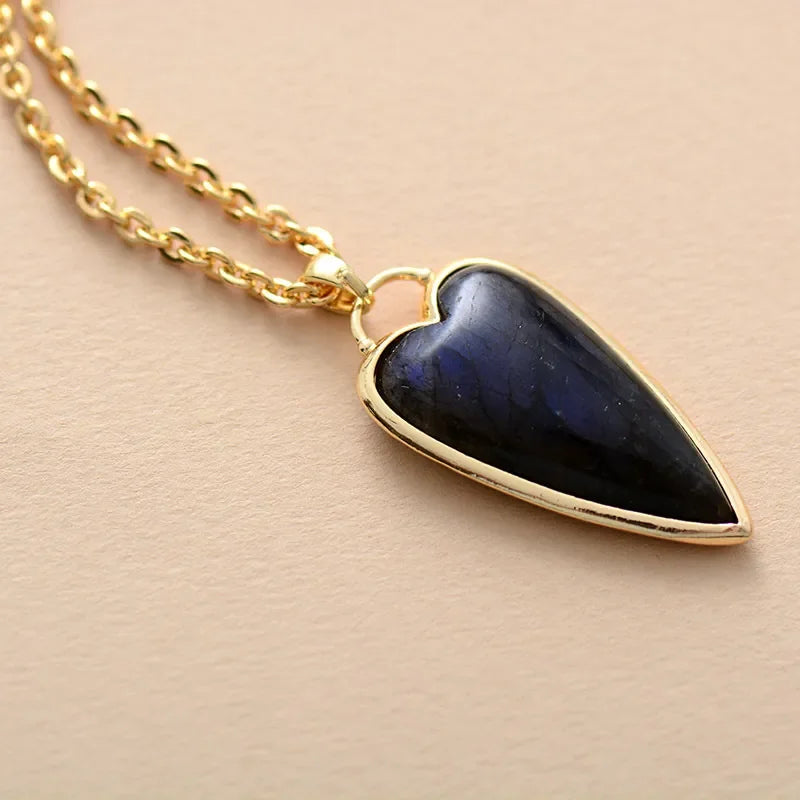 Labradorite Heart Necklace 18K Gold Plated Copper - Southern Shores Clothing