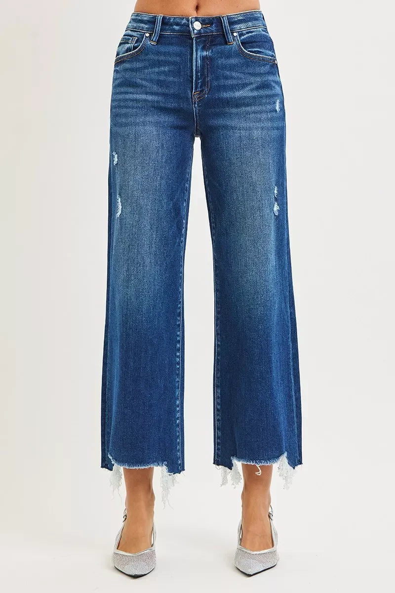 High Rise Crop Wide Leg Denim Jeans With Stretch - Southern Shores Clothing