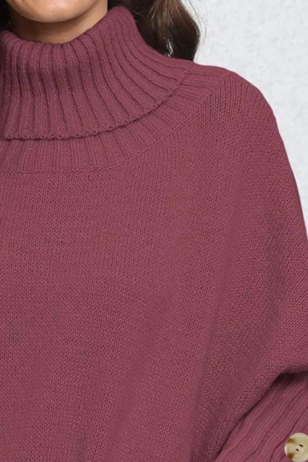 Turtleneck Sweater With Decorative Buttons - Southern Shores Clothing
