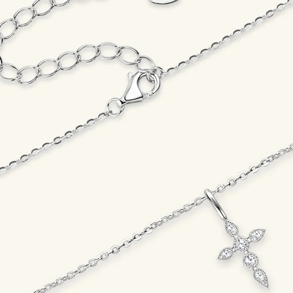Sterling Silver Moissanite Cross Pendant Necklace - Southern Shores Clothing