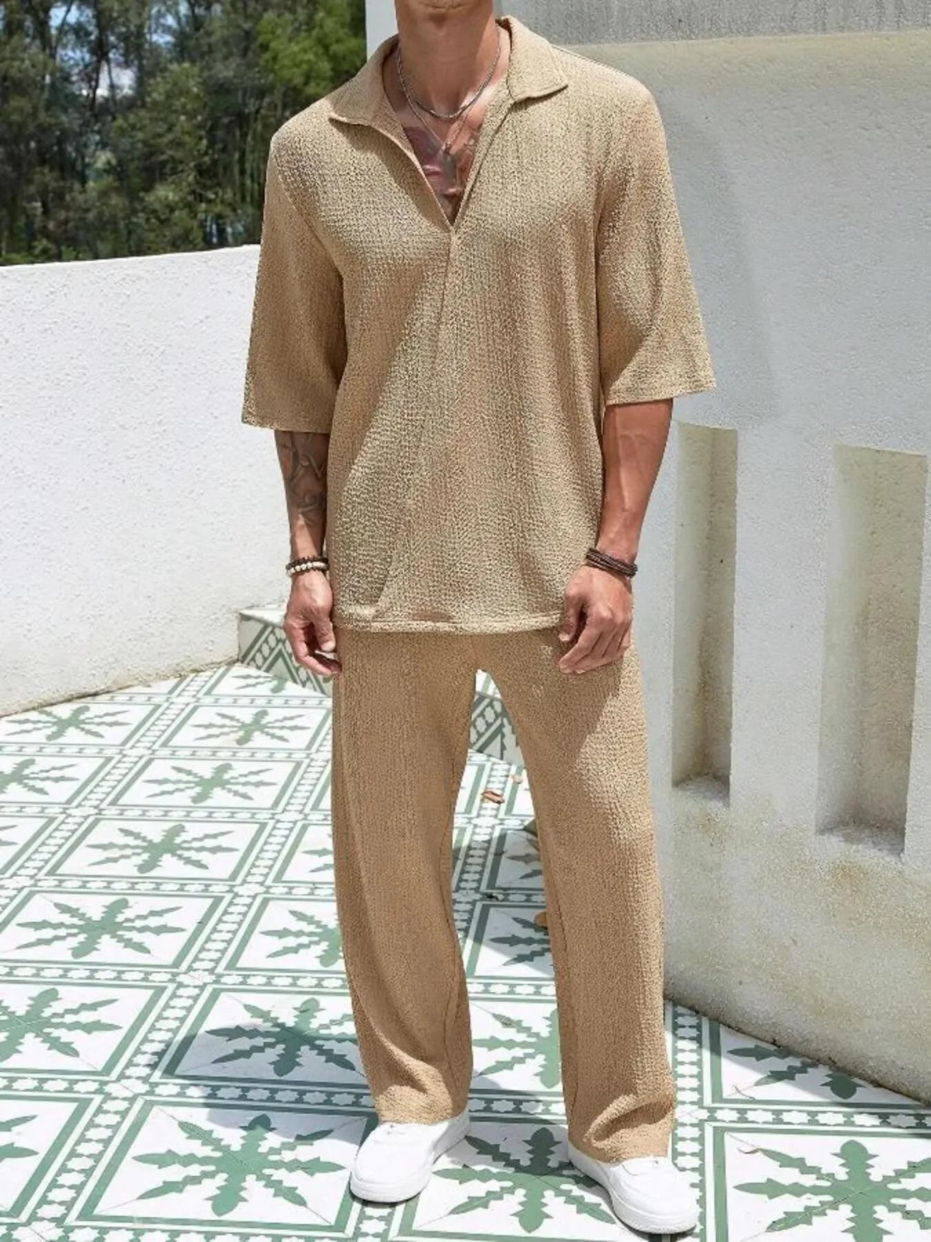 Men's Plus Size Half Sleeve Top and Pants Set - Southern Shores Clothing