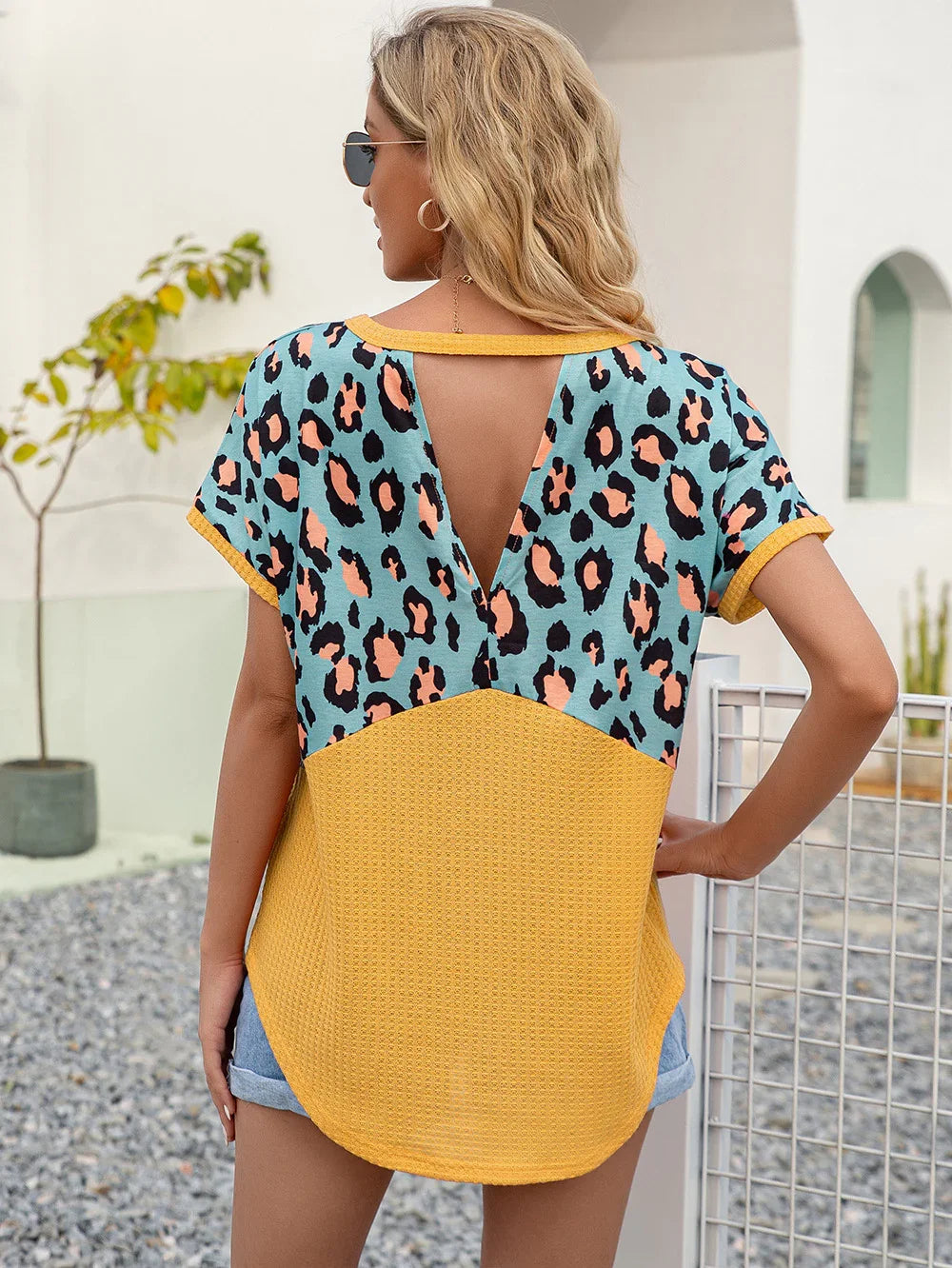 Leopard Print Waffle-Knit Short Sleeve Top - Southern Shores Clothing