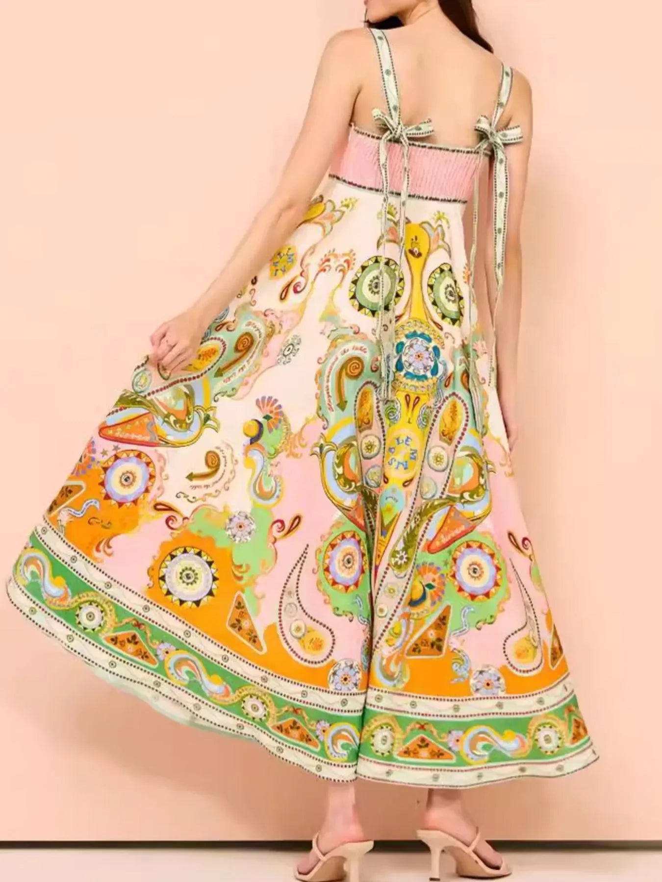 Paisley Print Square Neck Dress With Pockets And Smocked Bodice - Southern Shores Clothing