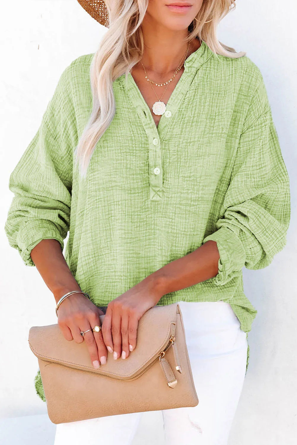 Timeless Southern Shores Clothing Buttoned Long Sleeve 100% Cotton Blouse with Versatile Style - Southern Shores Clothing