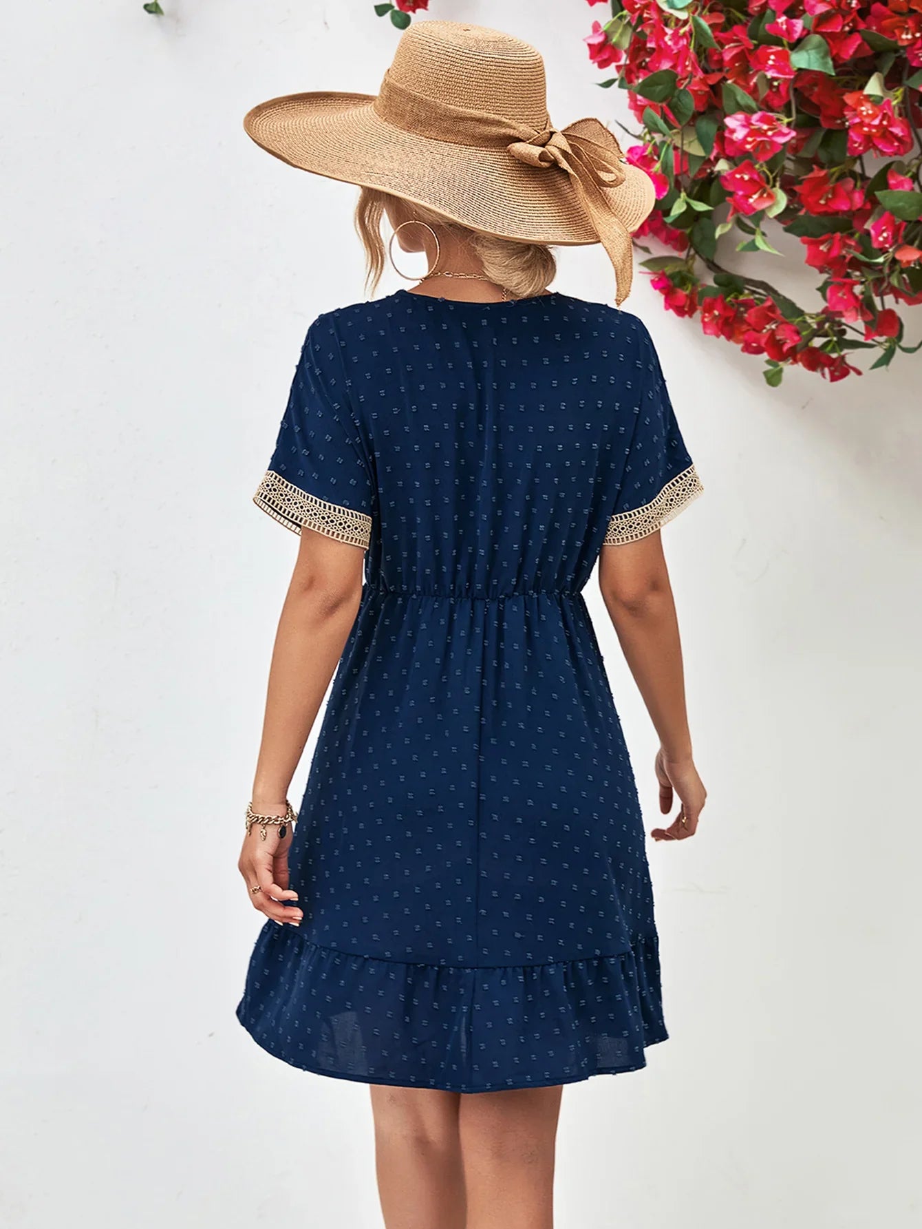 Contrast V-Neck Short Sleeve Mini Dress - Southern Shores Clothing