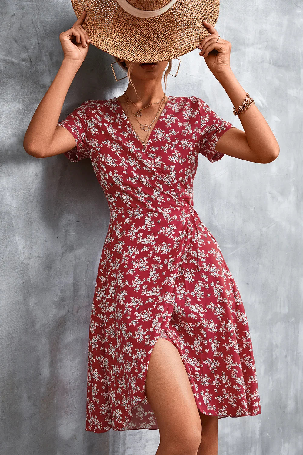 Floral Surplice Neck Flutter Sleeve Dress - Southern Shores Clothing